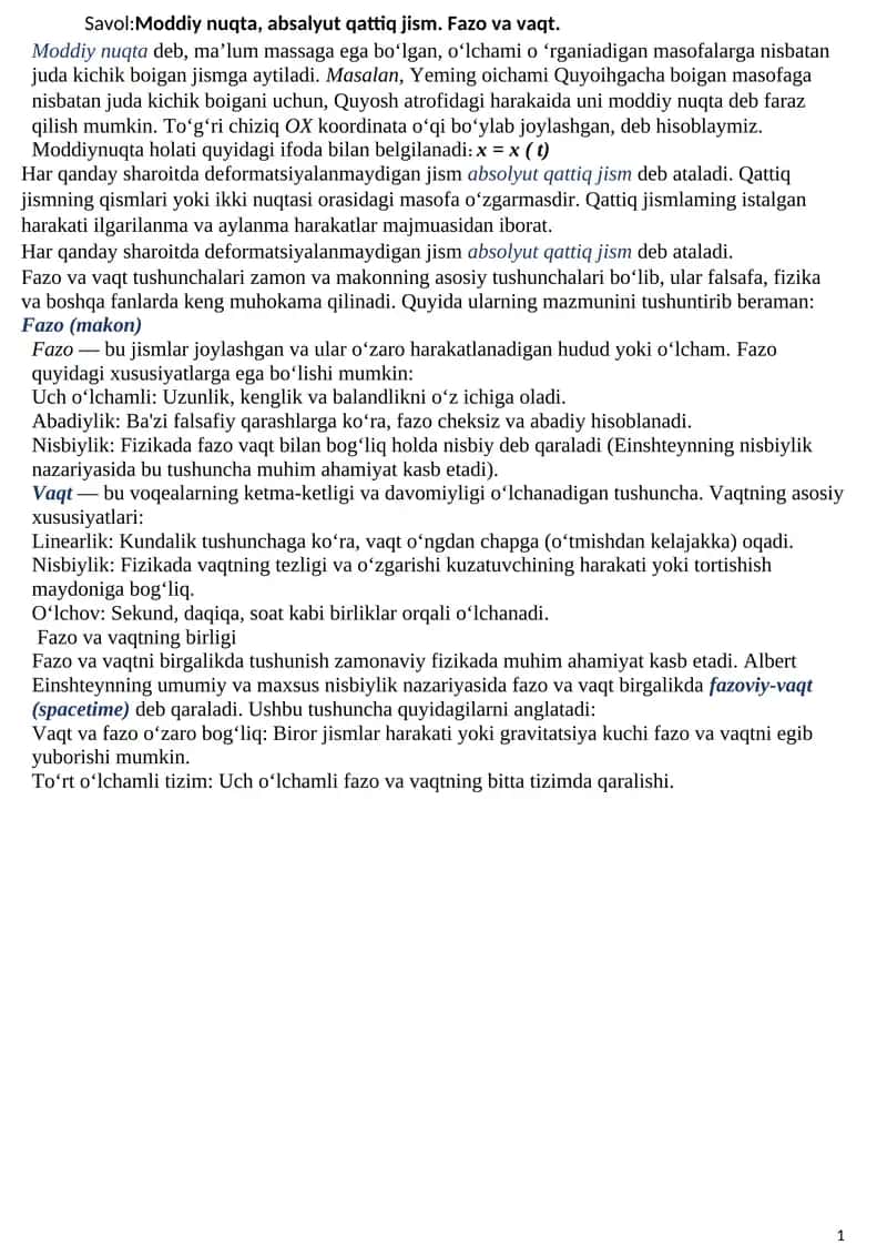 fizika yakuniy savollariga javoblar