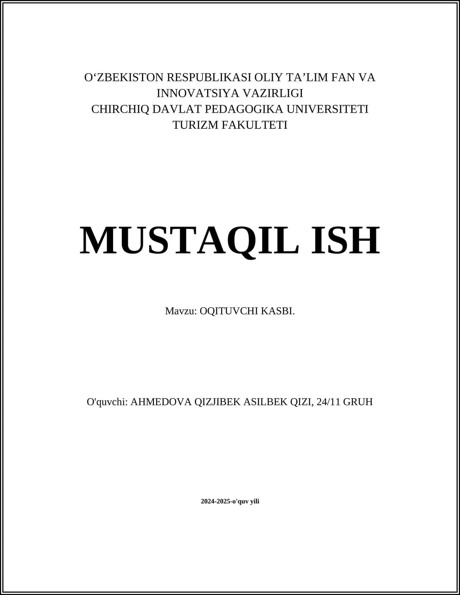 OQITUVCHI KASBI