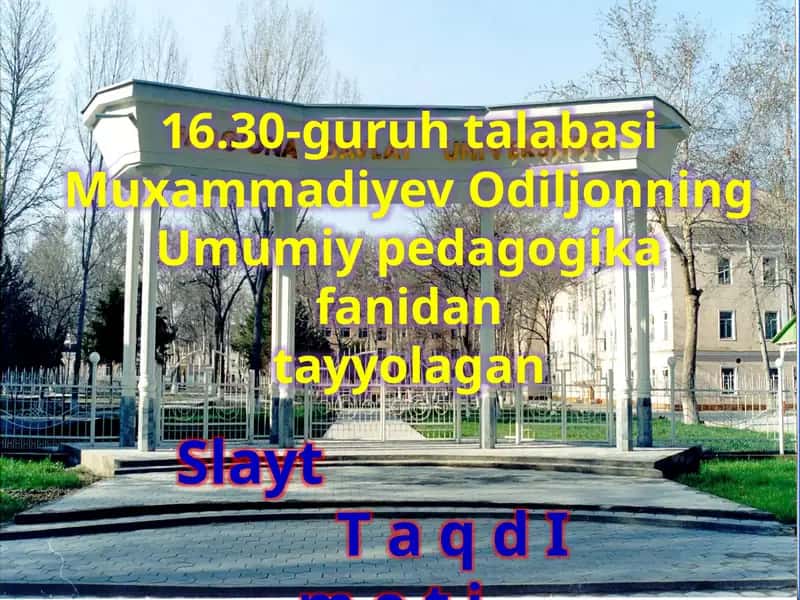 Muxammadiyev Odiljonning Umumiy pedagogika fanidan tayyorlagan darslar