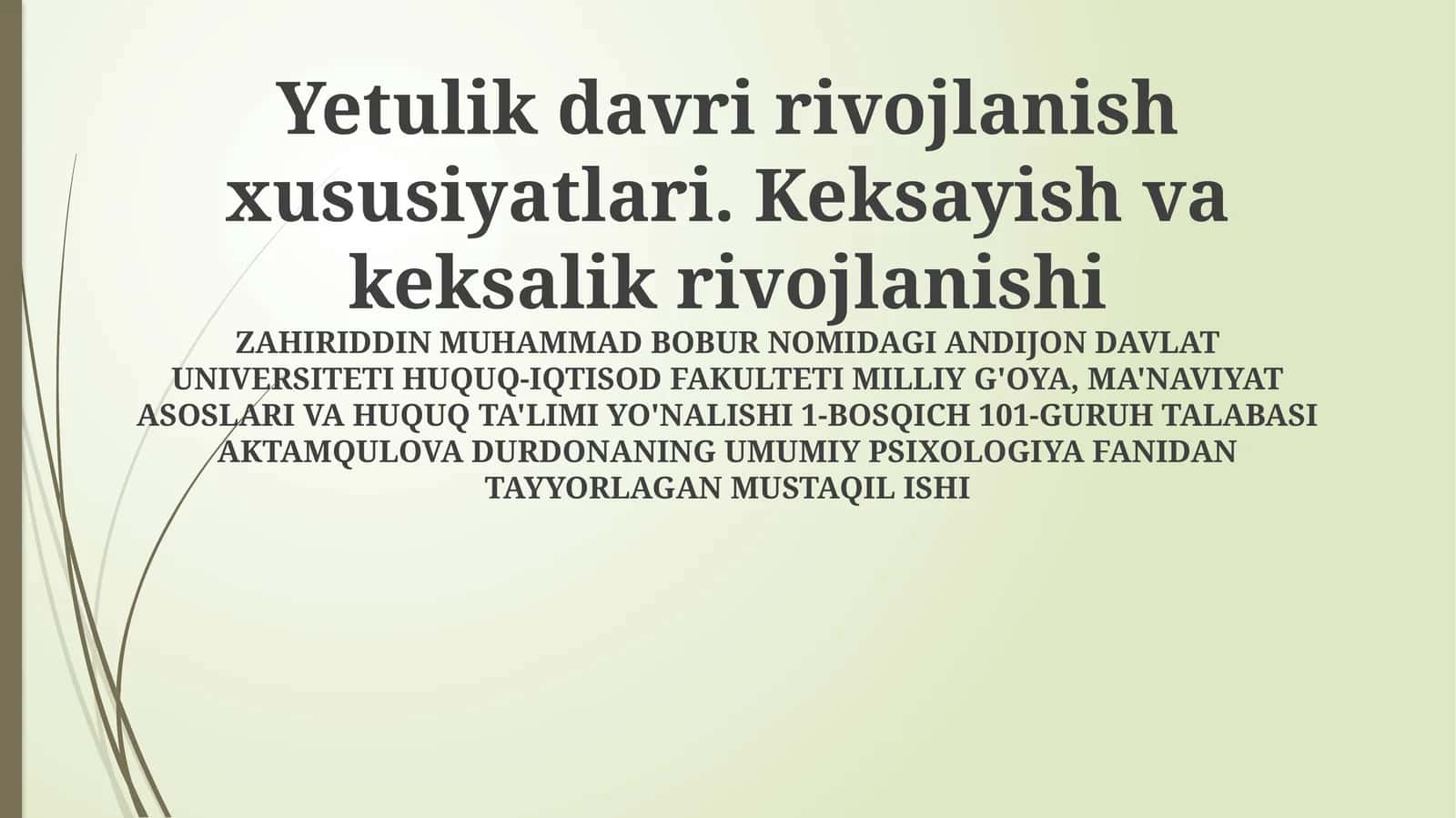 Keksayishning rivojlanish xususiyatlari