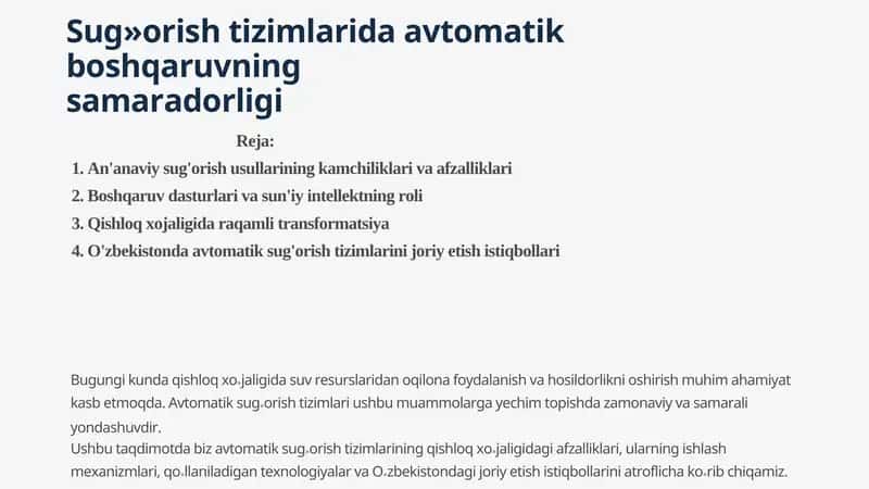 Avtomatik Sug'orish Tizimlari