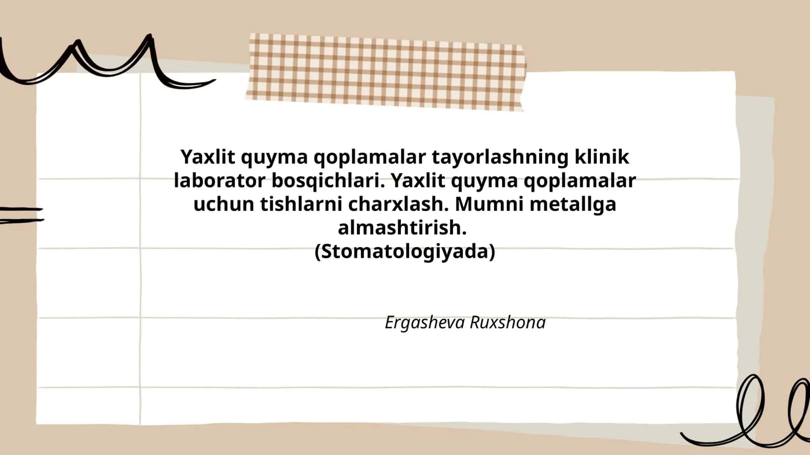 Yaxlit quyma qoplamalar tayorlashning klinik laborator bosqichlari
