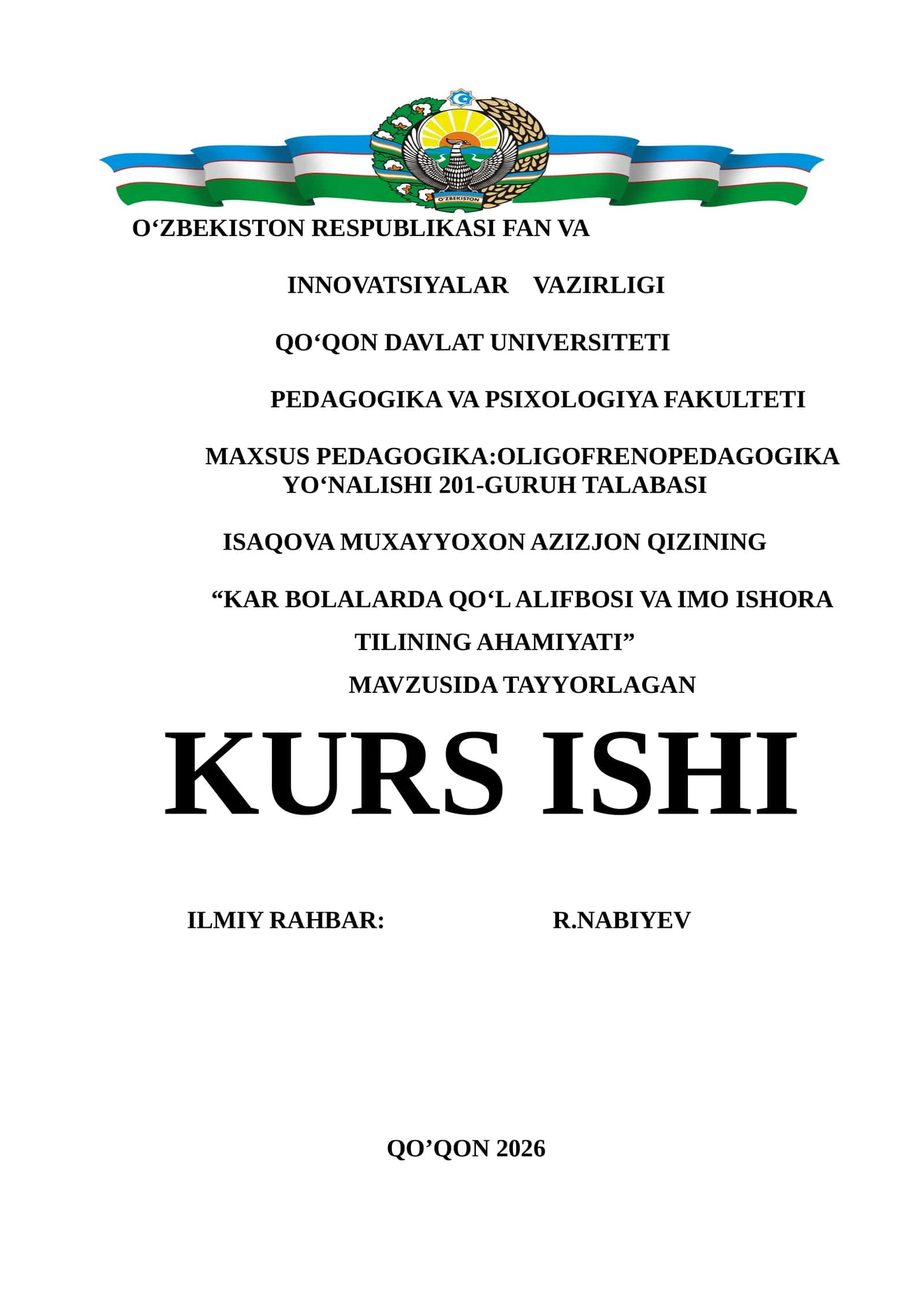 Kar bolalarda qo‘l alifbosi va imo ishora tilining ahamiyati