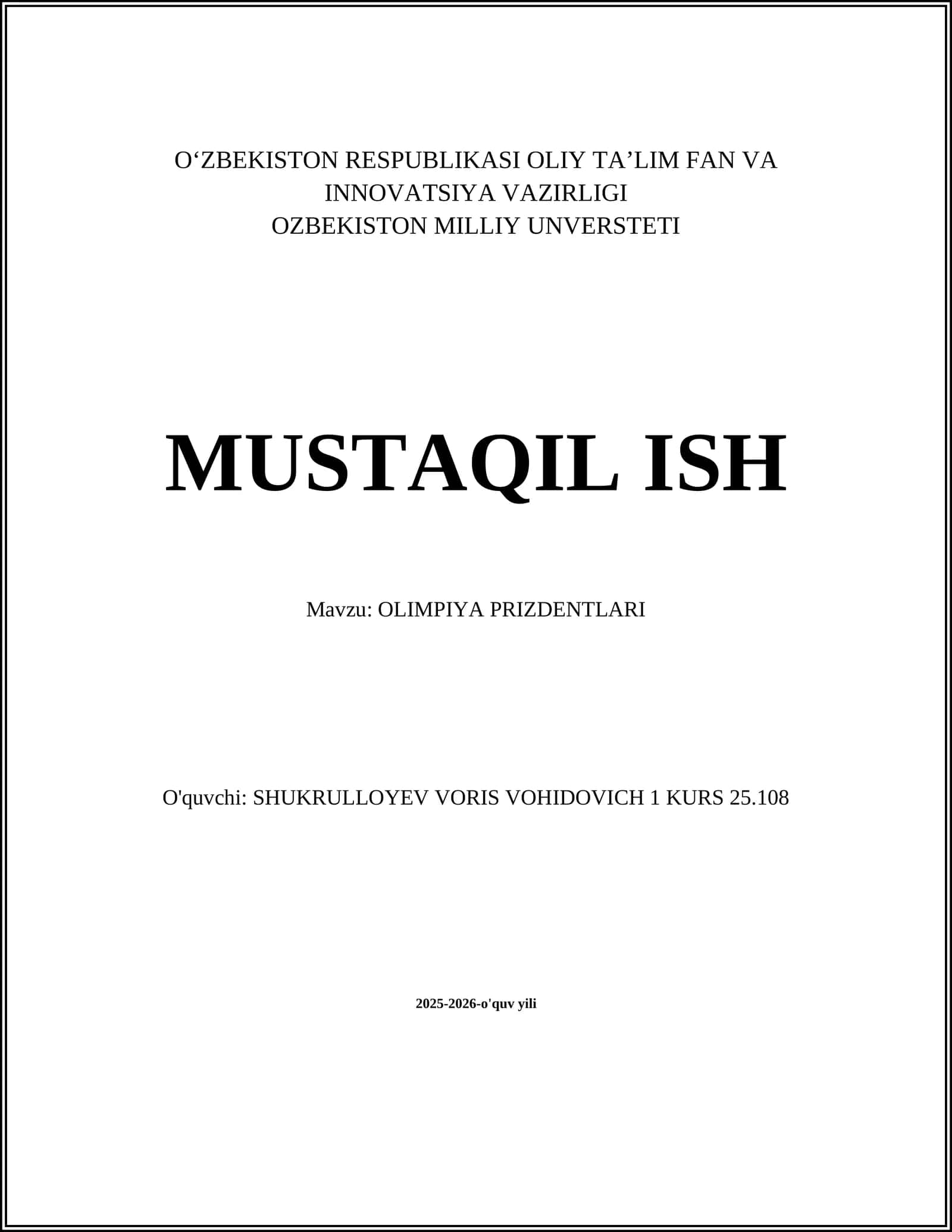 OLIMPIYA PRIZDENTLARI