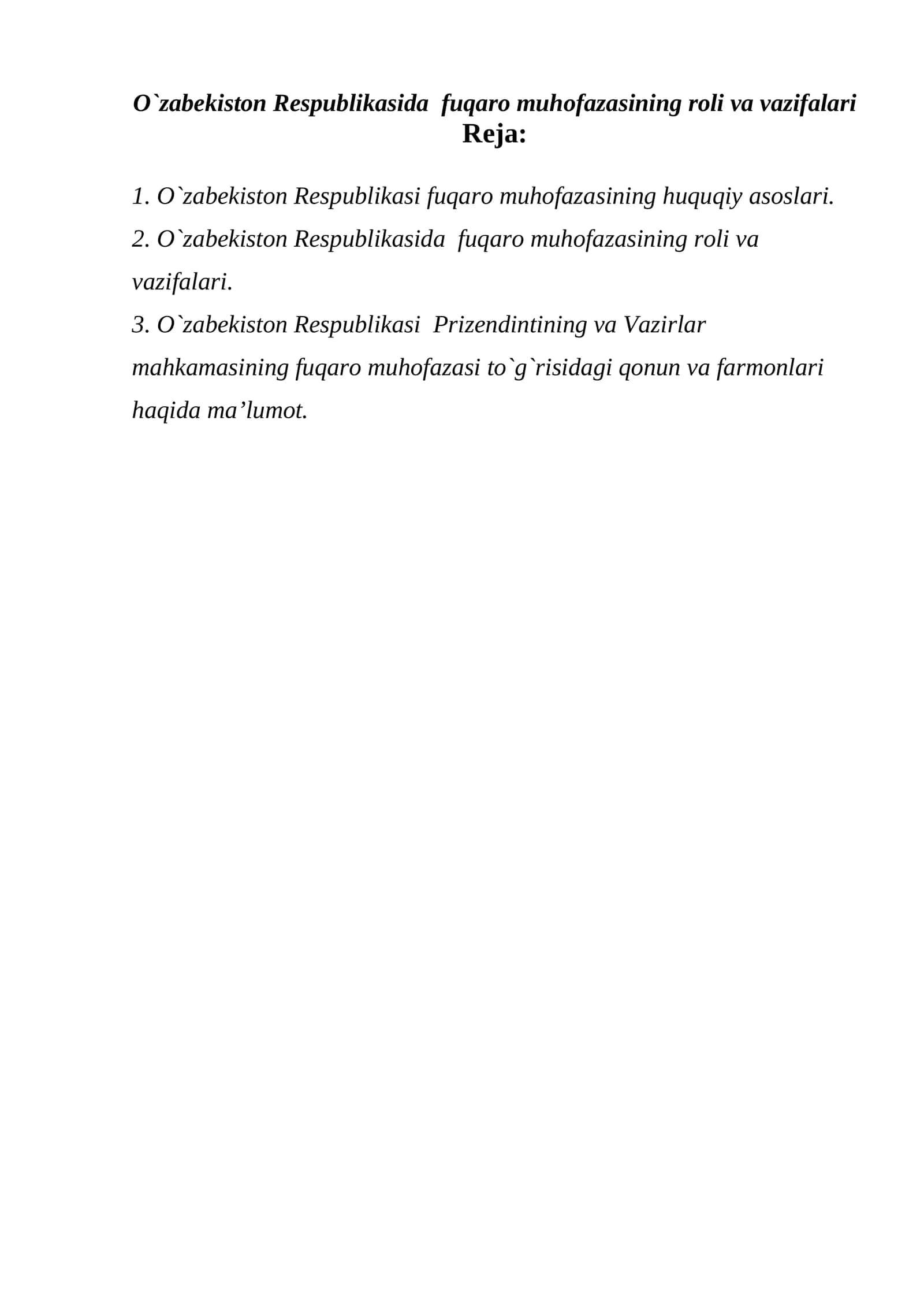O`zabekiston Respublikasida fuqaro muhofazasining roli va vazifalari