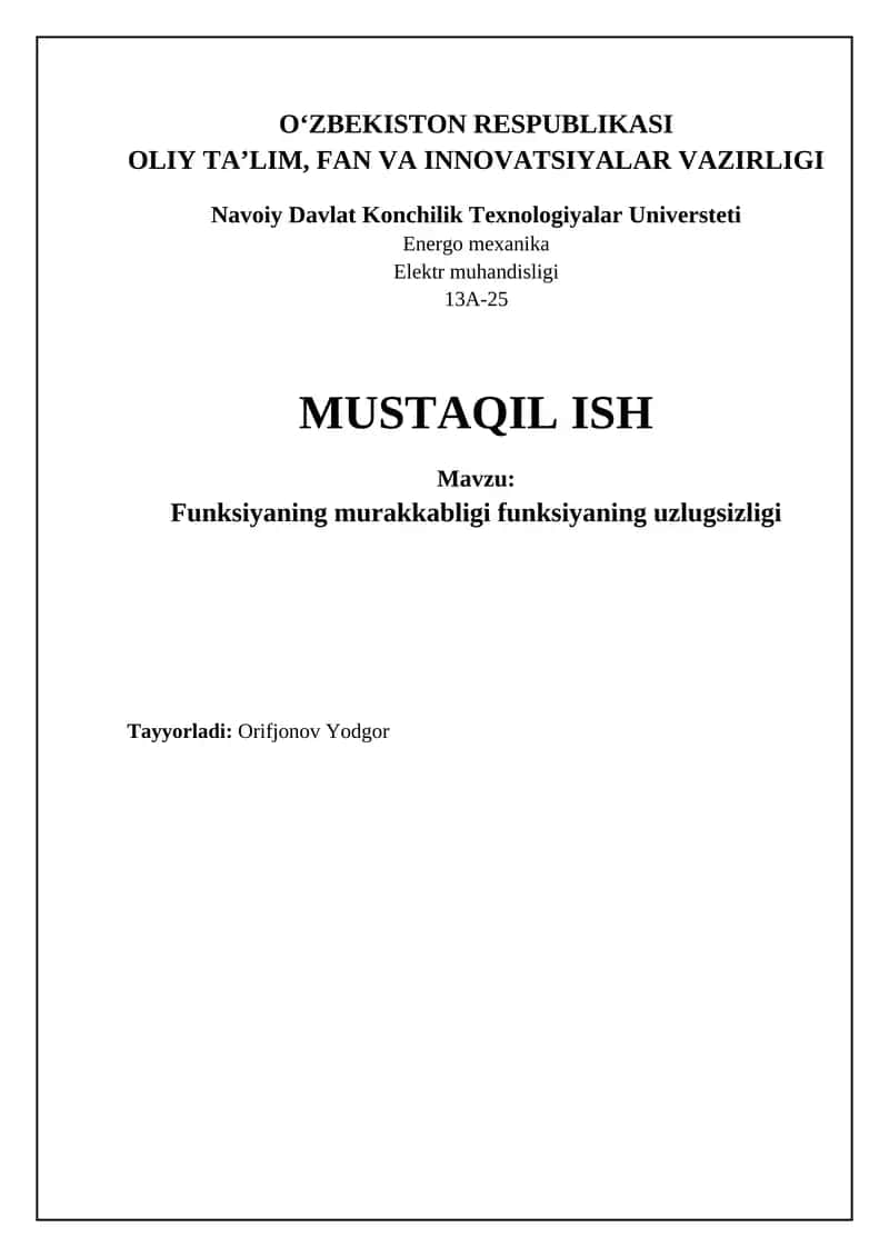 Funksiyaning murakkabligi funksiyaning uzlugsizligi
