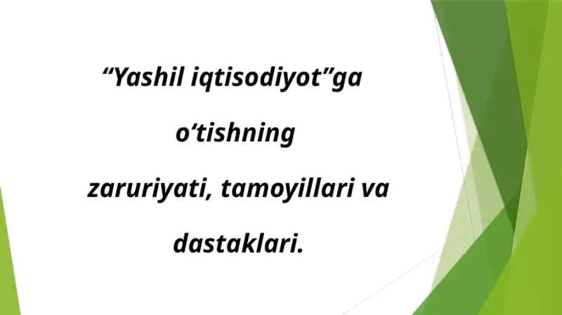 Yashil iqtisodiyot”ga o‘tishning zaruriyati, tamoyillari va dastaklari