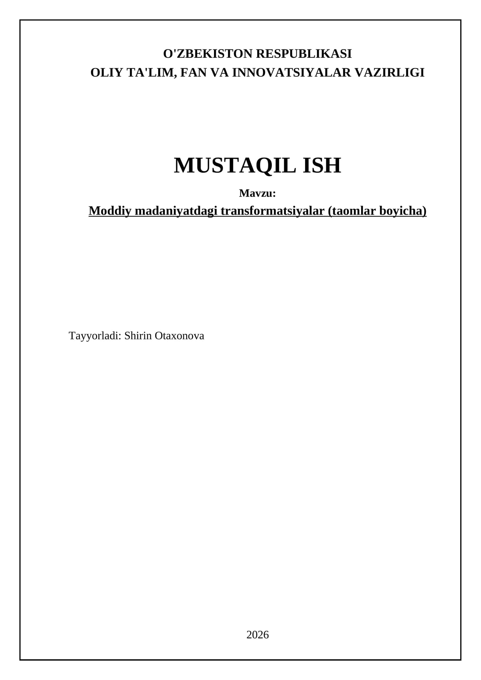 Moddiy madaniyatdagi transformatsiyalar (taomlar boyicha)