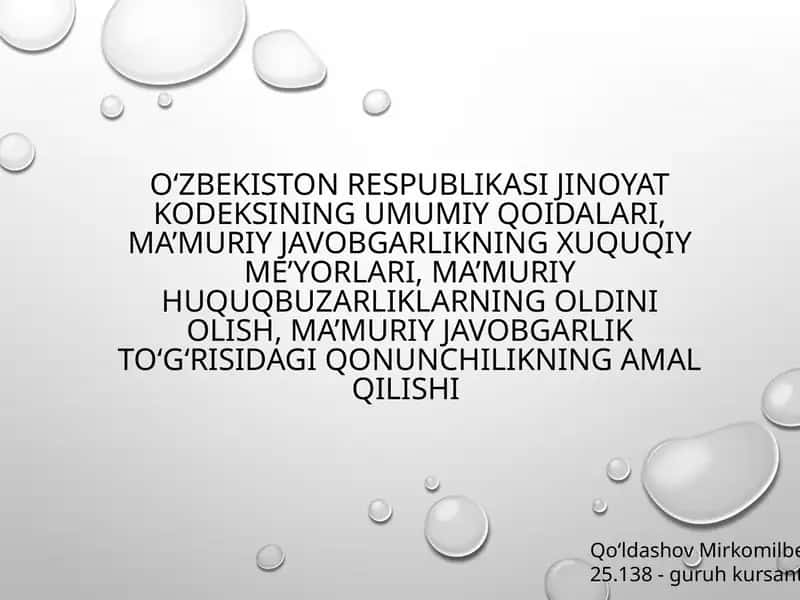 O‘zbekiston Respublikasi Jinoyat Kodeksining umumiy qoidalari