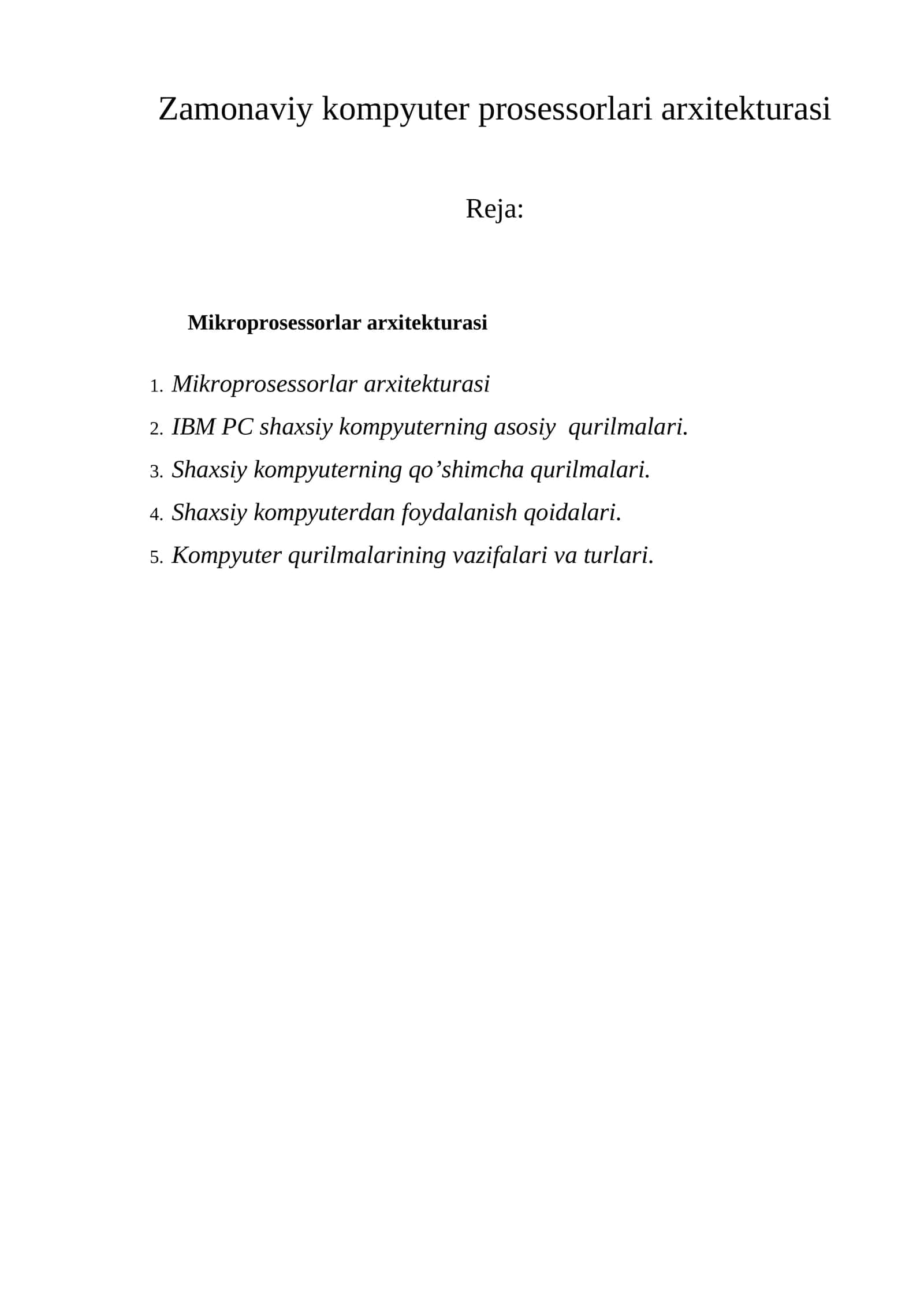 Mikroprosessorlar arxitekturasi
