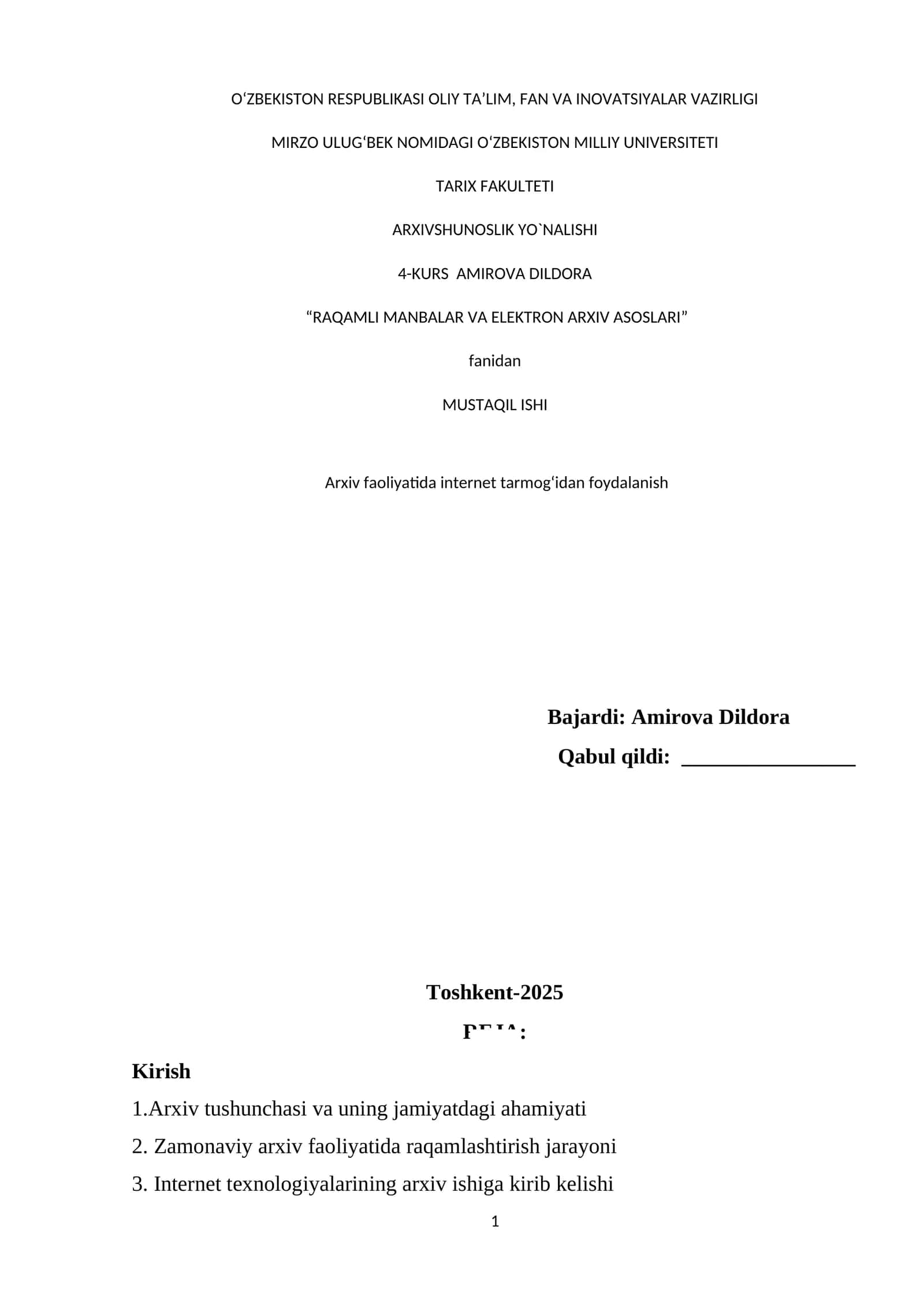 RAQAMLI MANBALAR VA ELEKTRON ARXIV ASOSLARI