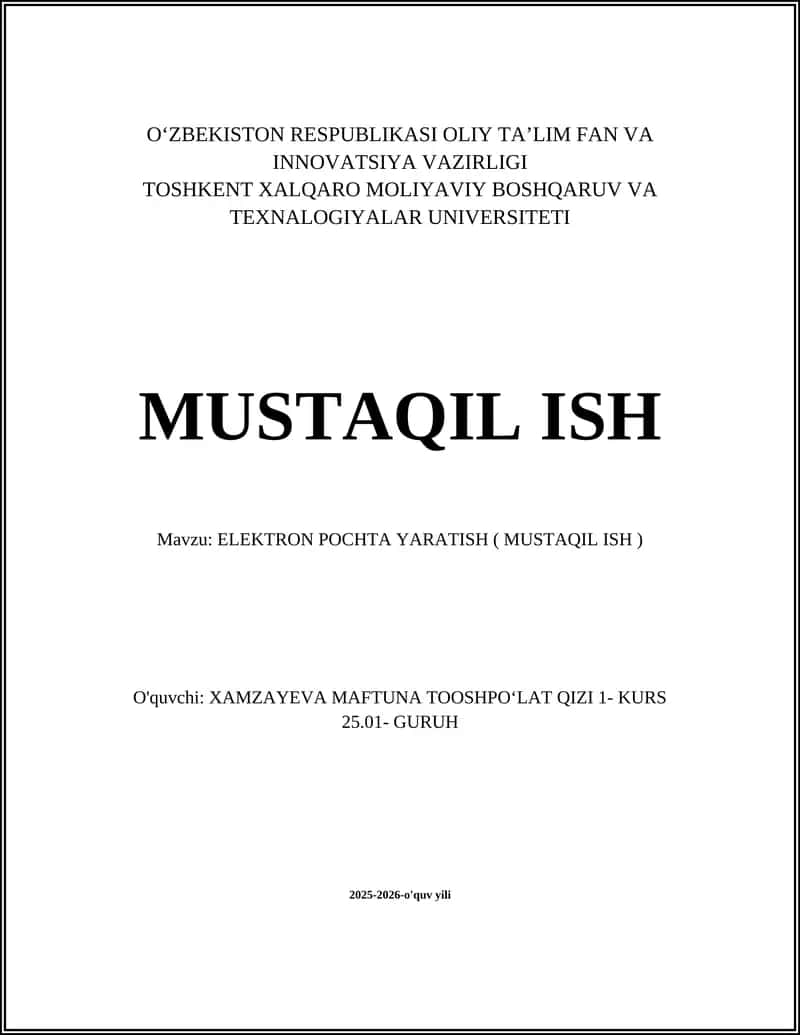 ELEKTRON POCHTA YARATISH ( MUSTAQIL ISH )
