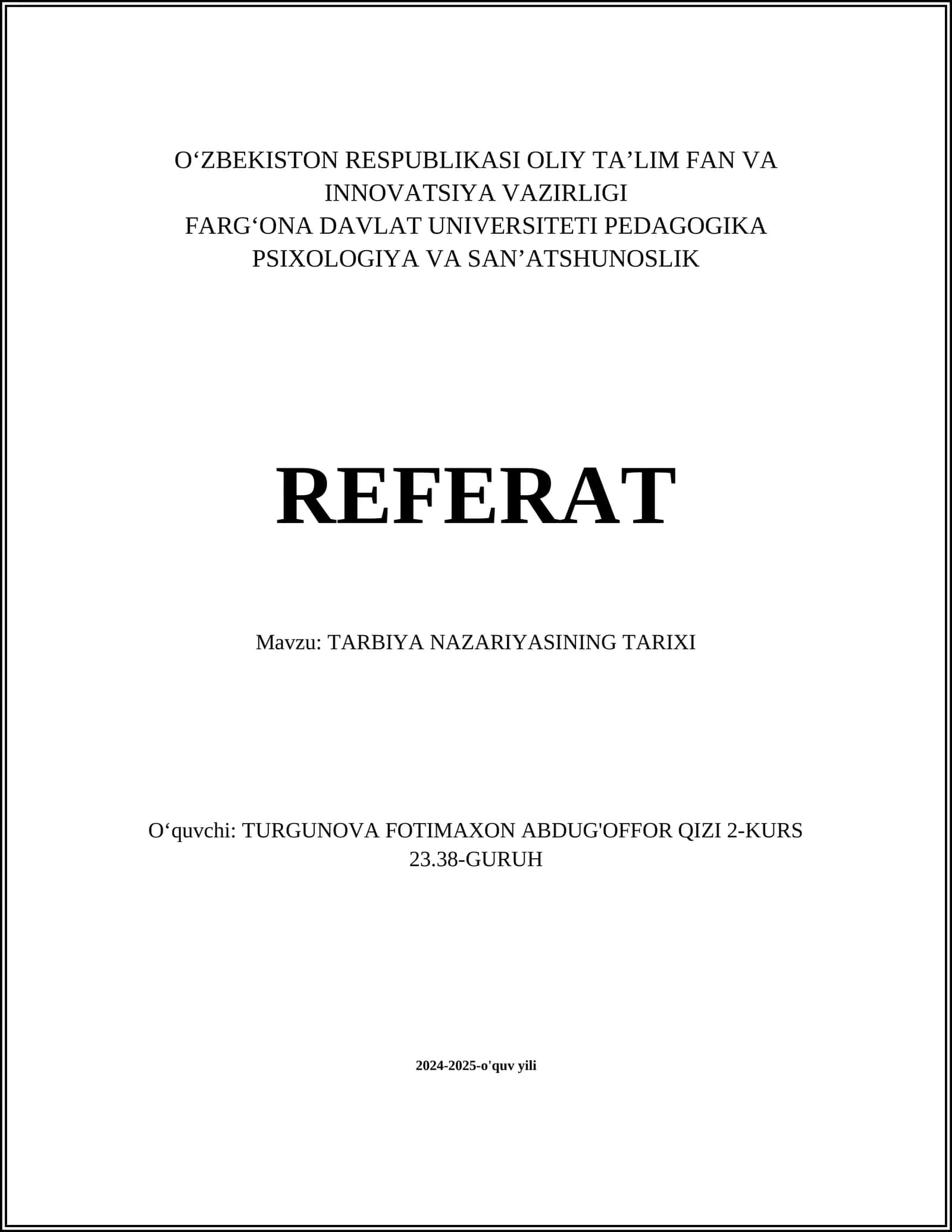 TARBIYA NAZARIYASINING TARIXI