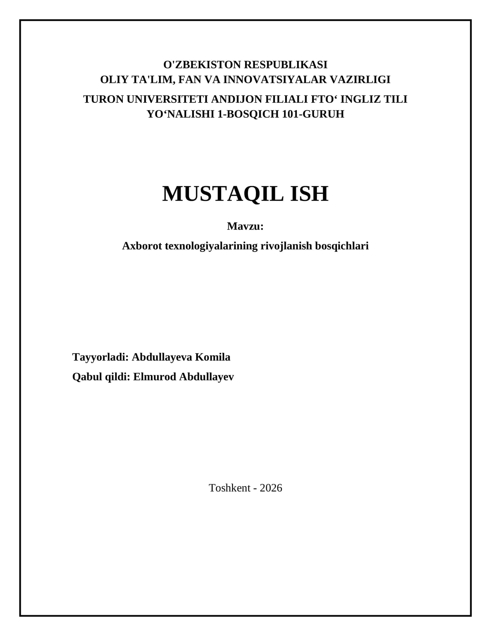Axborot texnologiyalarining rivojlanish bosqichlari
