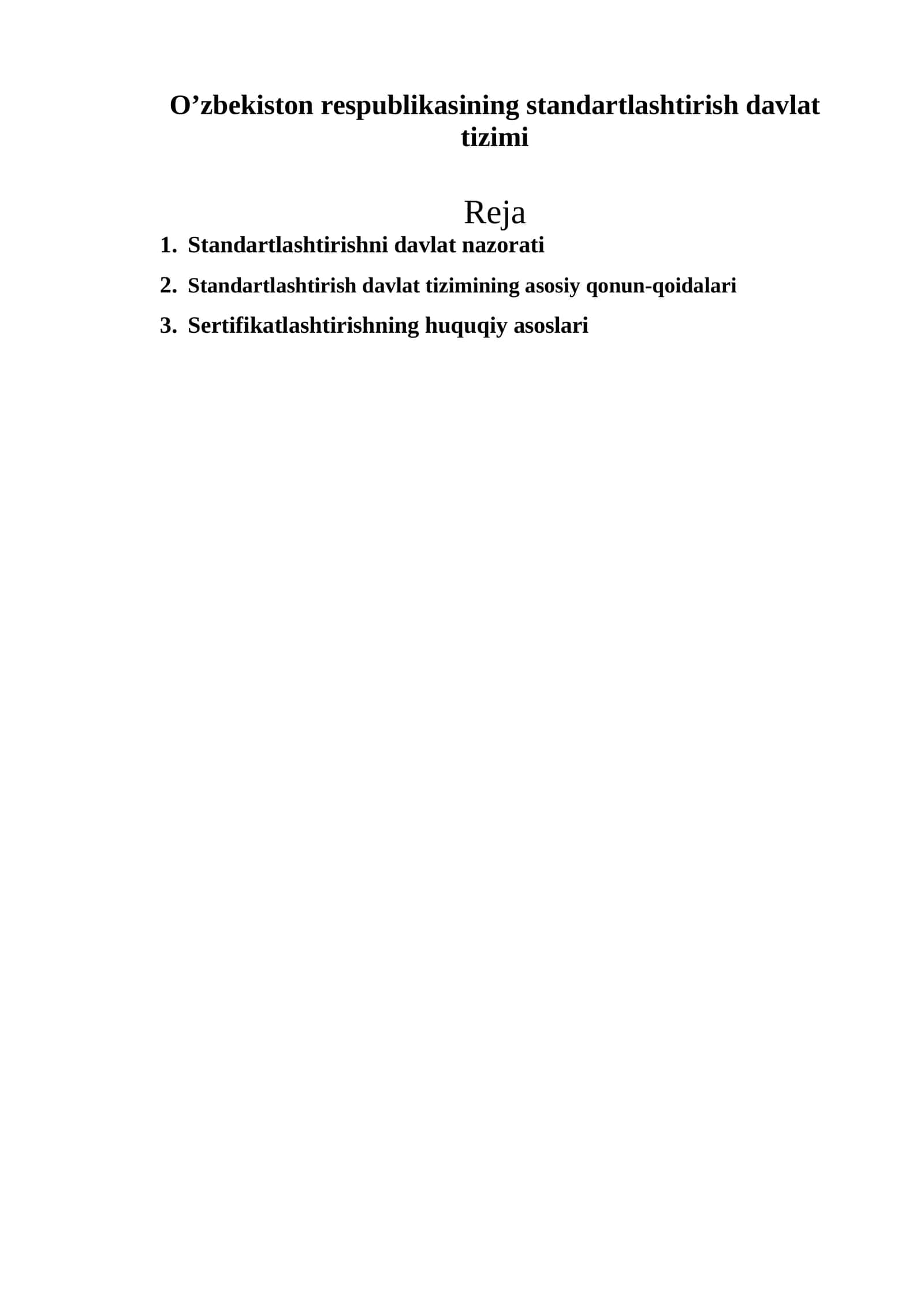 O’zbеkiston rеspublikasining standartlashtirish davlat tizimi