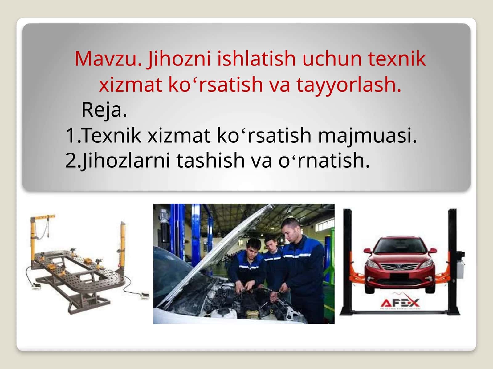Jihozni ishlatish uchun texnik xizmat ko'rsatish va tayyorlash