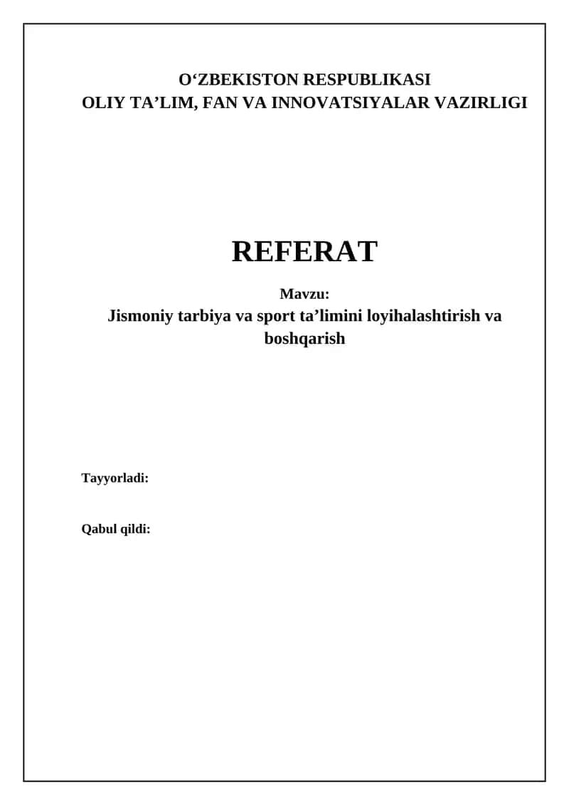 Jismoniy tarbiya va sport ta’limining asosiy elementlari