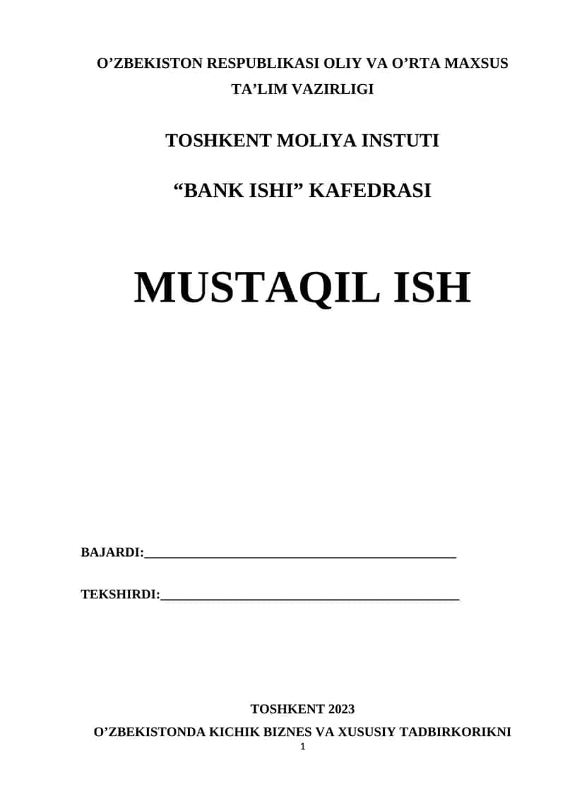 Kichik biznes va xususiy tadbirkorlikni qo’llab-quvvatlash