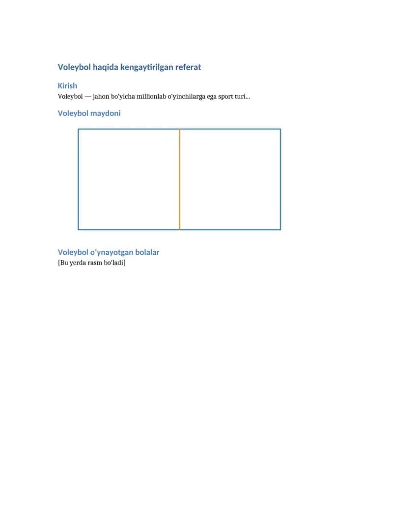 Voleybol haqida kengaytirilgan referat