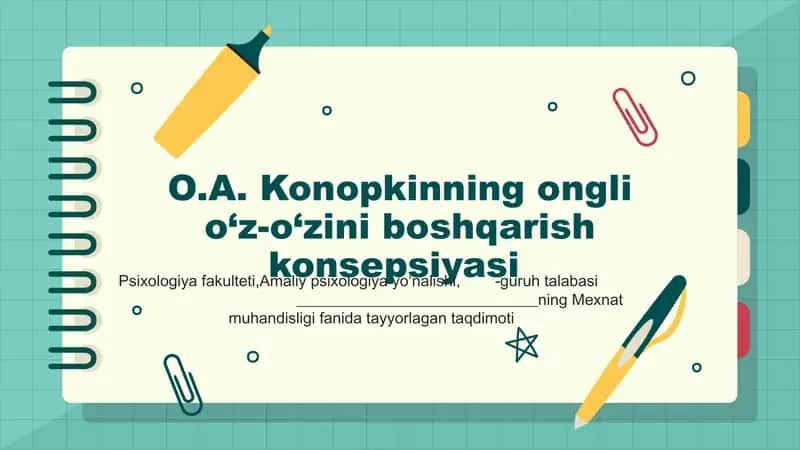 O.A.Konopkinning o‘z-o‘zini boshqarish konsepsiyasi