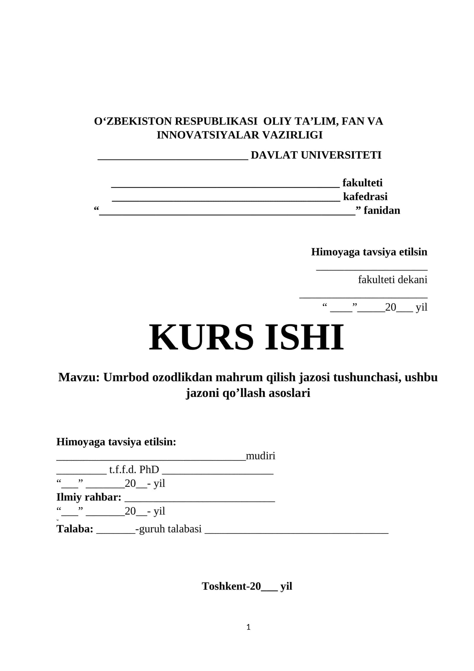 Umrbod ozodlikdan mahrum qilish jazosi tushunchasi, ushbu jazoni qo’llash asoslari