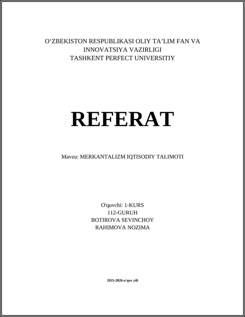 MERKANTALIZM IQTISODIY TALIMOTI