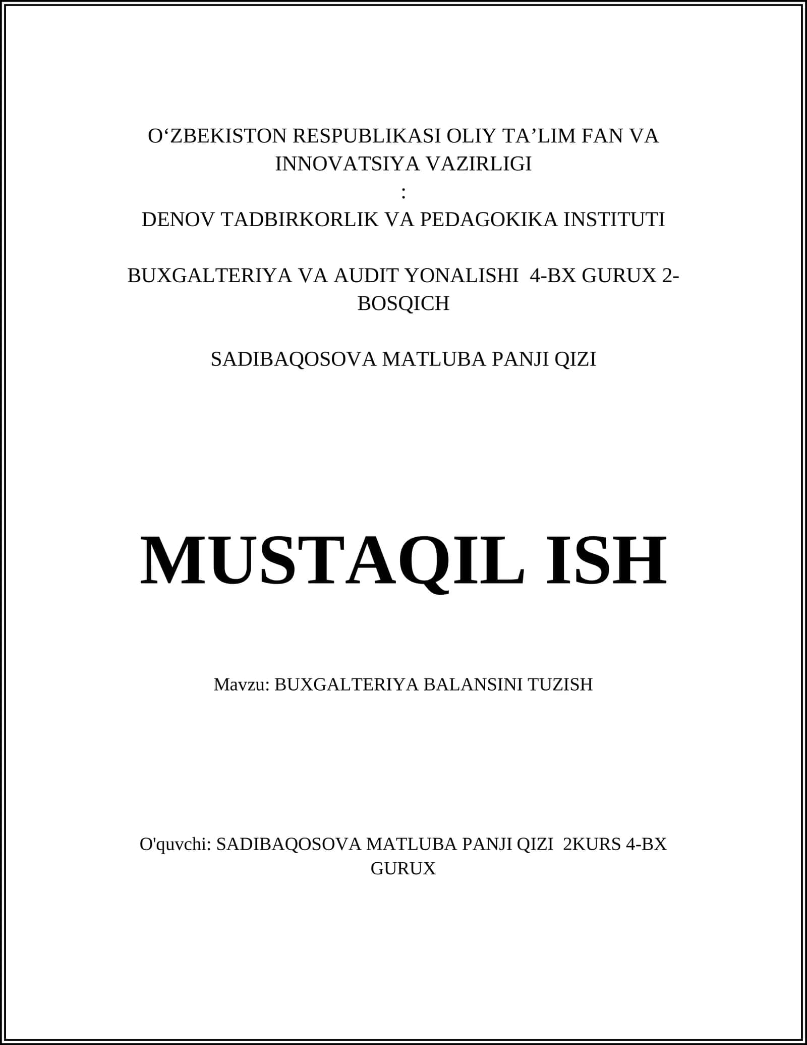 BUXGALTERIYA BALANSINI TUZISH