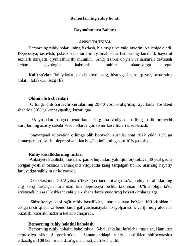 Bemorlarning ruhiy holati