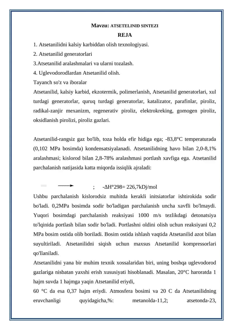 ATSETELINID SINTEZI