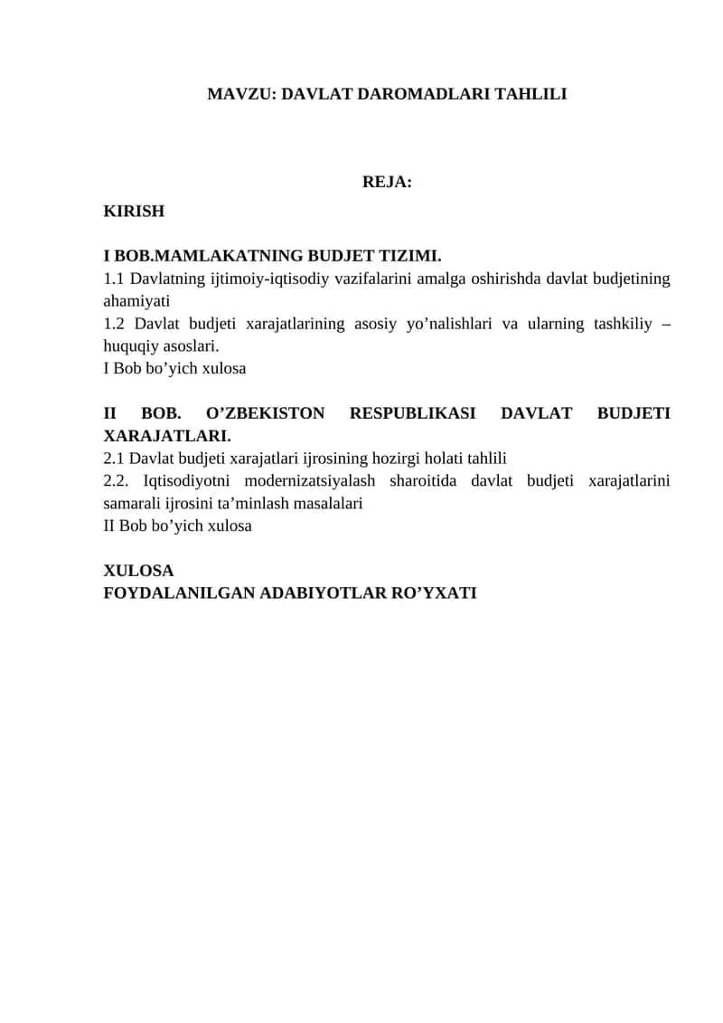 DAVLAT DAROMADLARI TAHLILI