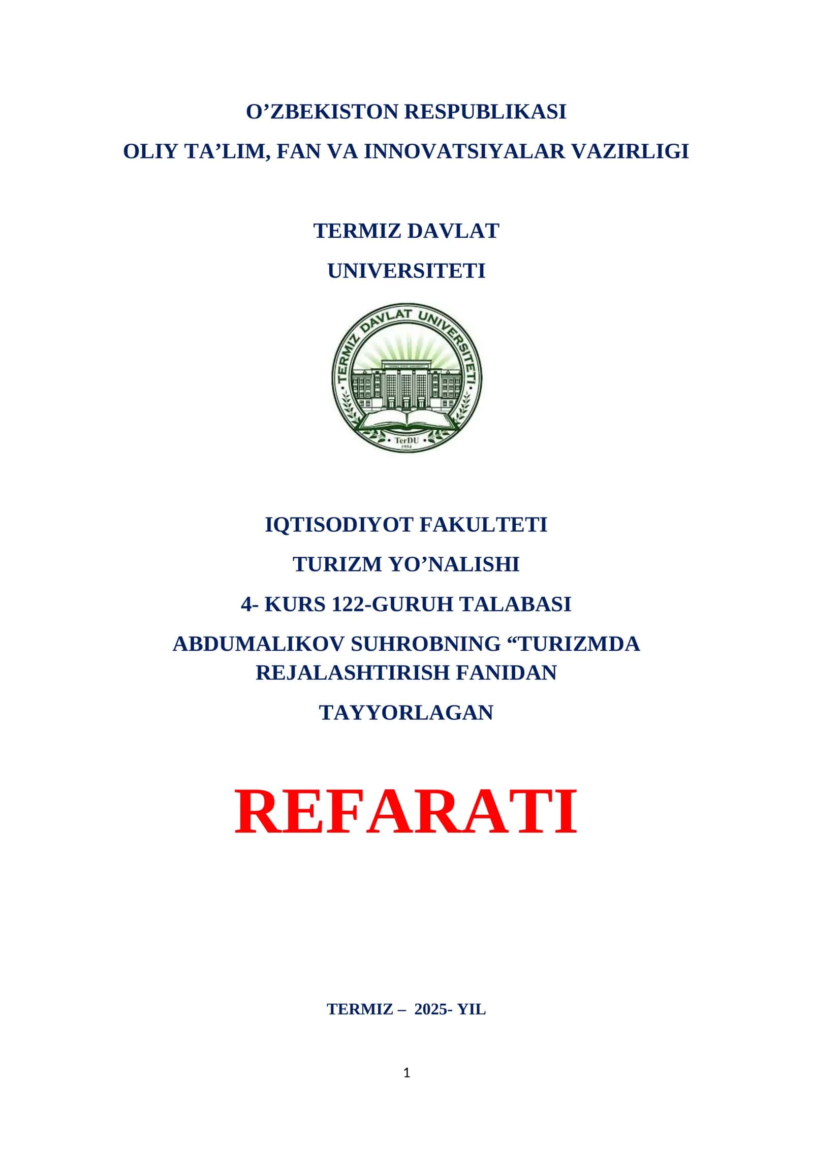 Kreativ turizm tushunchasi va rivojlanish tarixi