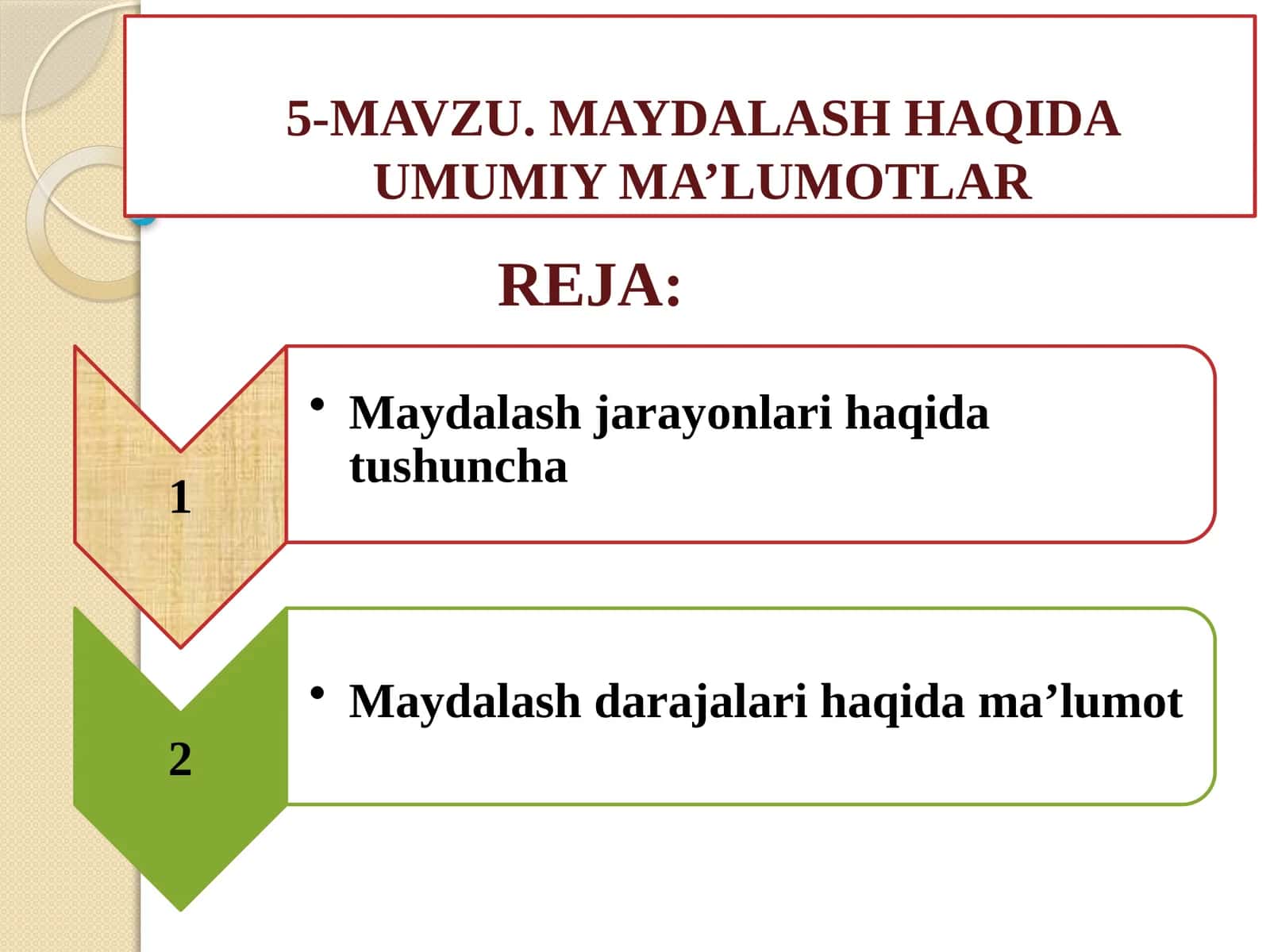MAYDALASH HAQIDA UMUMIY MA’LUMOTLAR