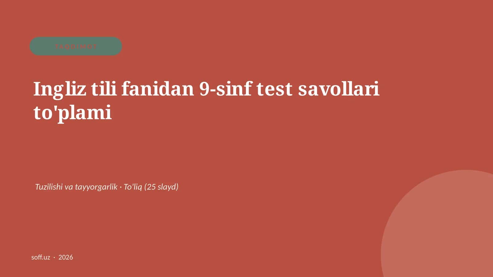 Ingliz tili fanidan 9-sinf test savollari to'plami