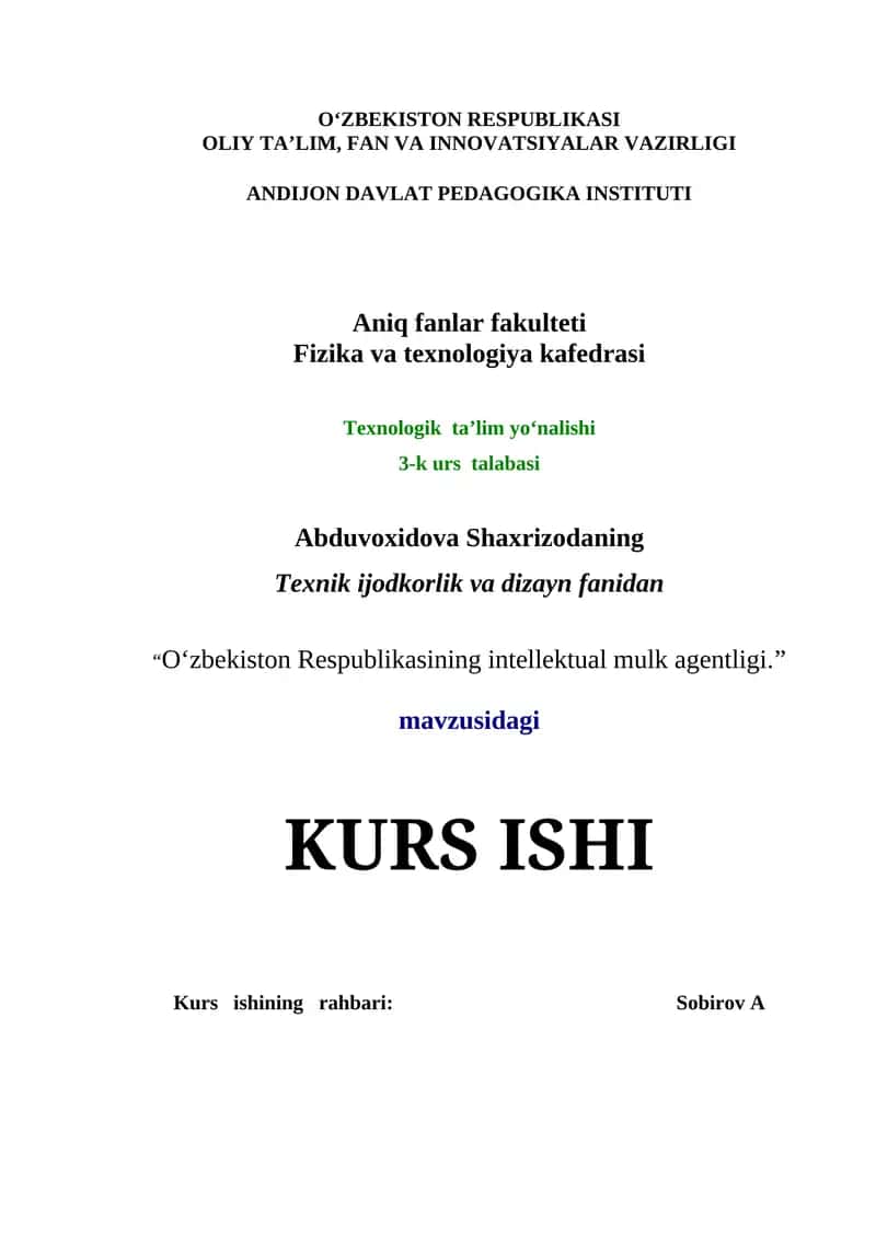 О‘zbekiston Respublikasining intellektual mulk agentligi