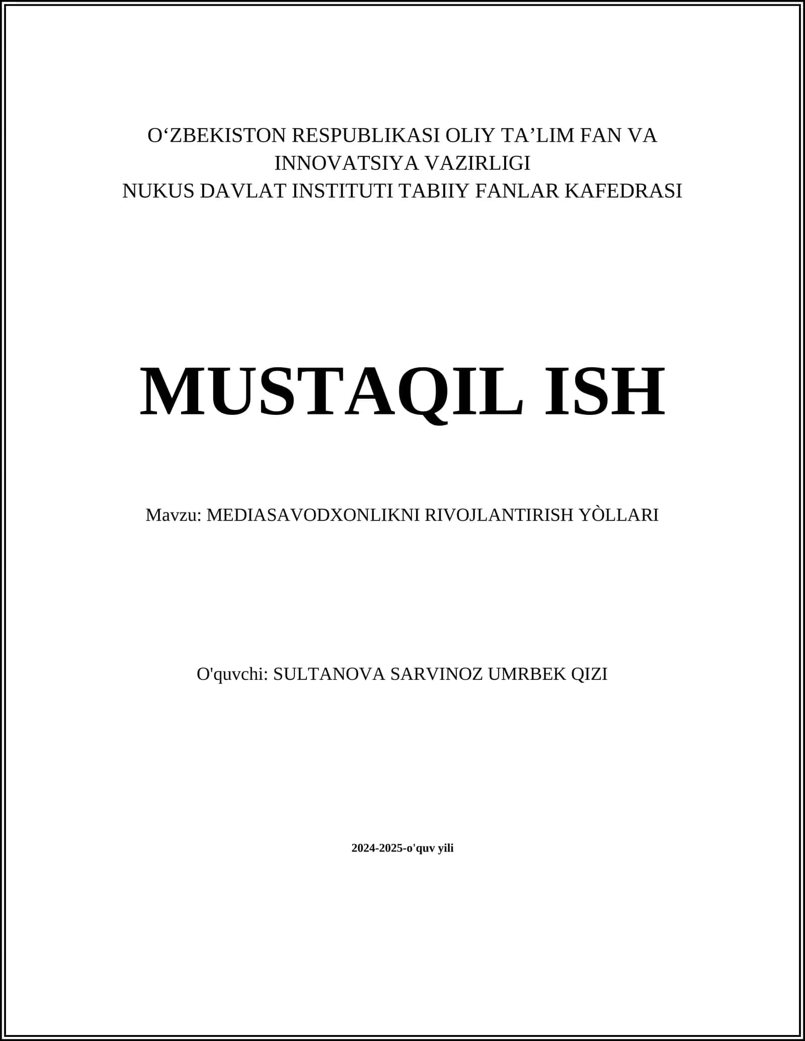 MEDIASAVODXONLIKNI RIVOJLANTIRISH YÒLLARI