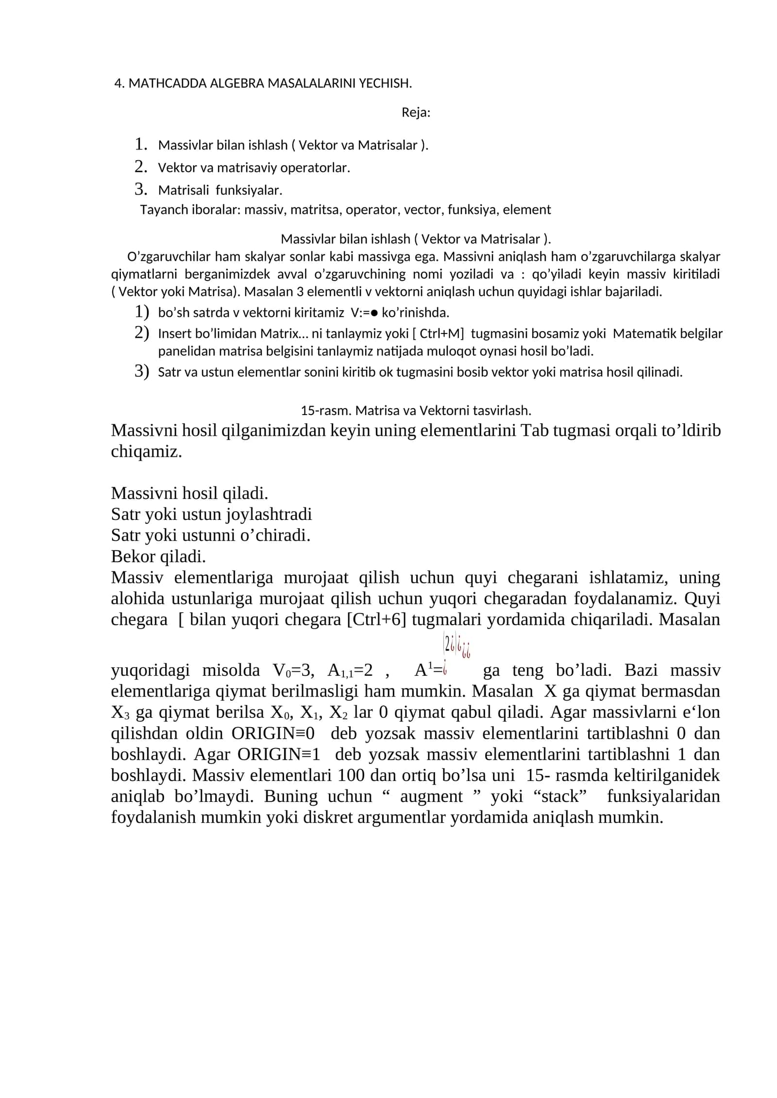MATHCADDA ALGEBRA MASALALARINI YECHISH