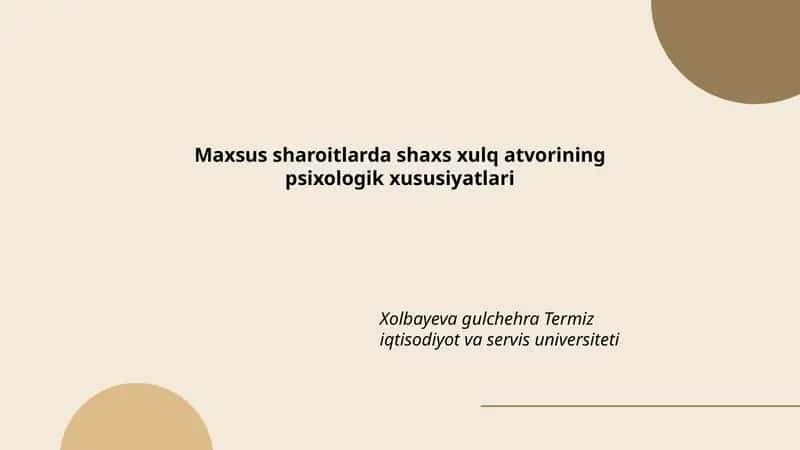 Harbiy xizmat va jangovar sharoitlarda shaxs xulq-atvorining psixologik xususiyatlari
