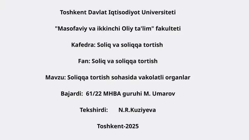 Soliqqatortish sohasidavakolatli organlar