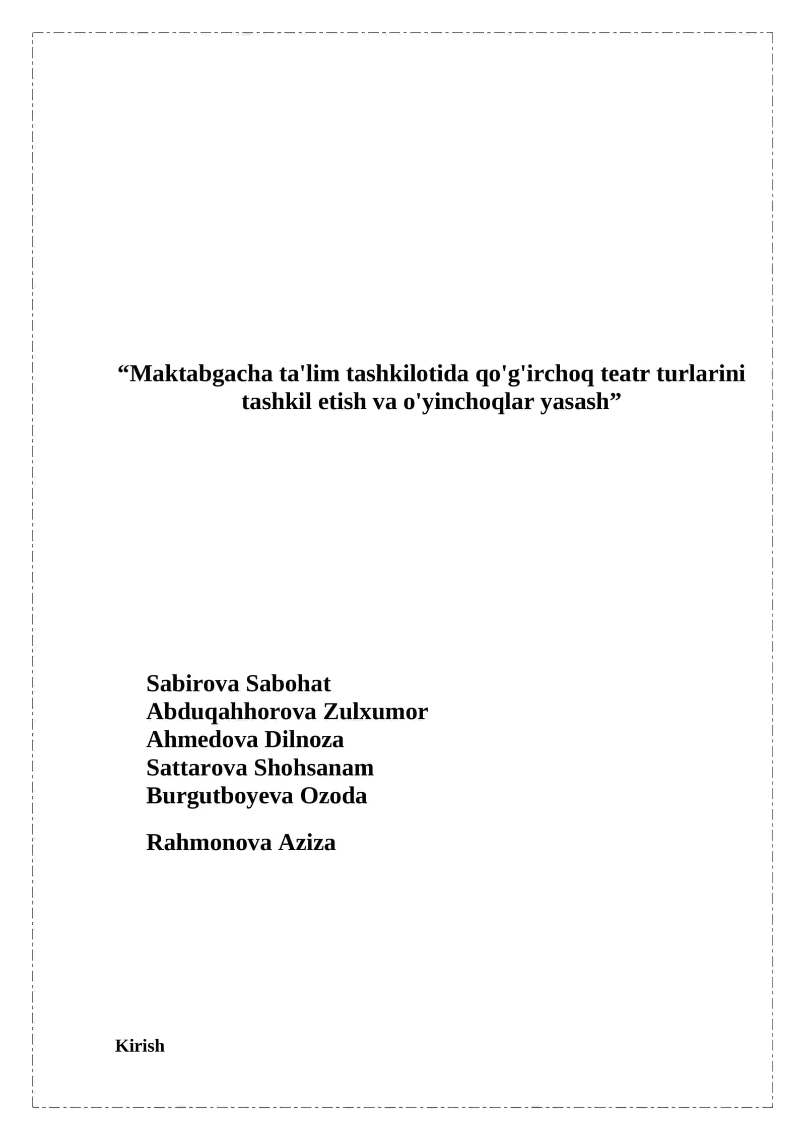 Maktabgacha ta'lim tashkilotida qo'g'irchoq teatr turlarini tashkil etish va o'yinchoqlar