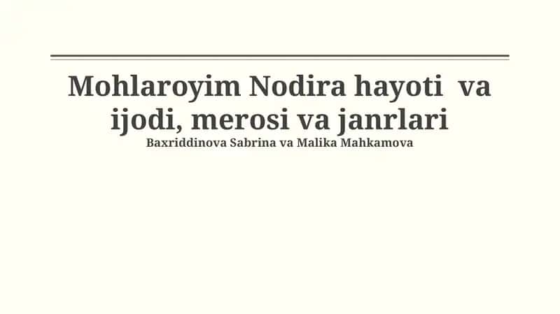 Nodira hayoti va ijodi, merosi va janrlari