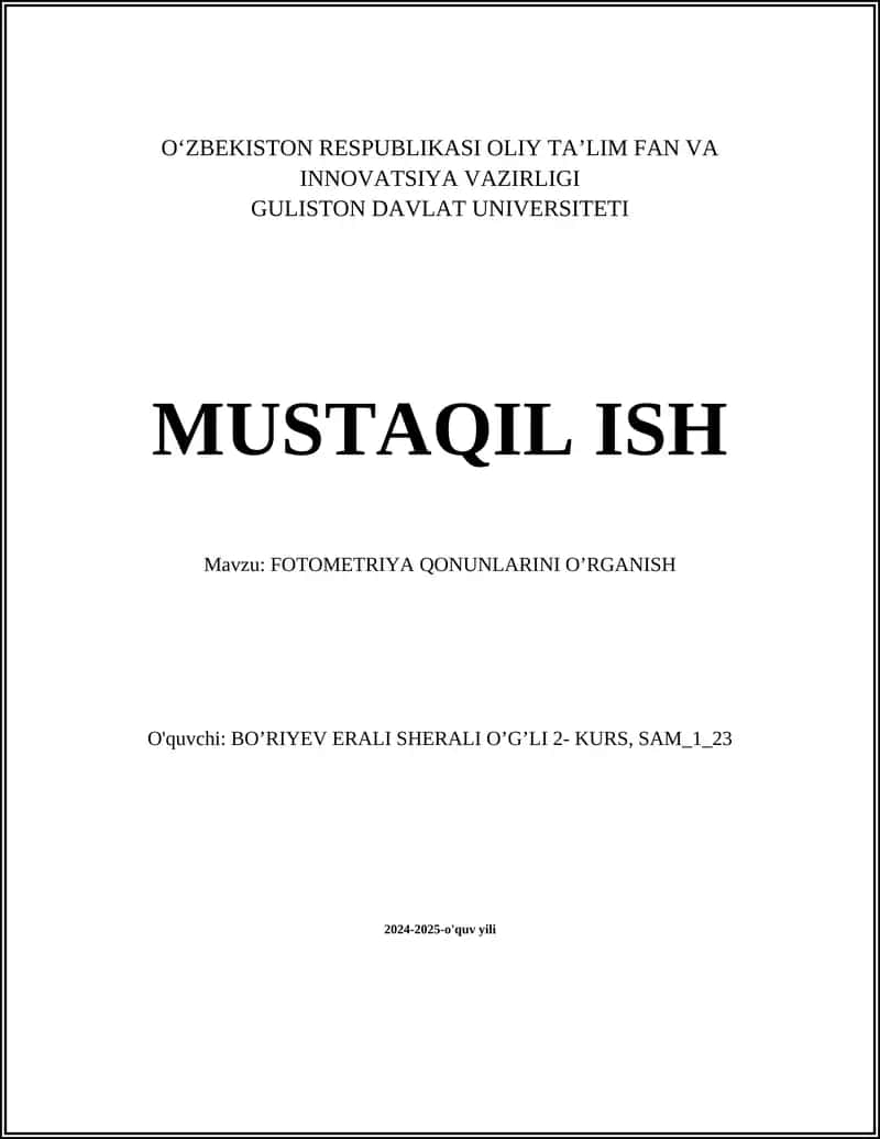 FOTOMETRIYA QONUNLARINI OʼRGANISH