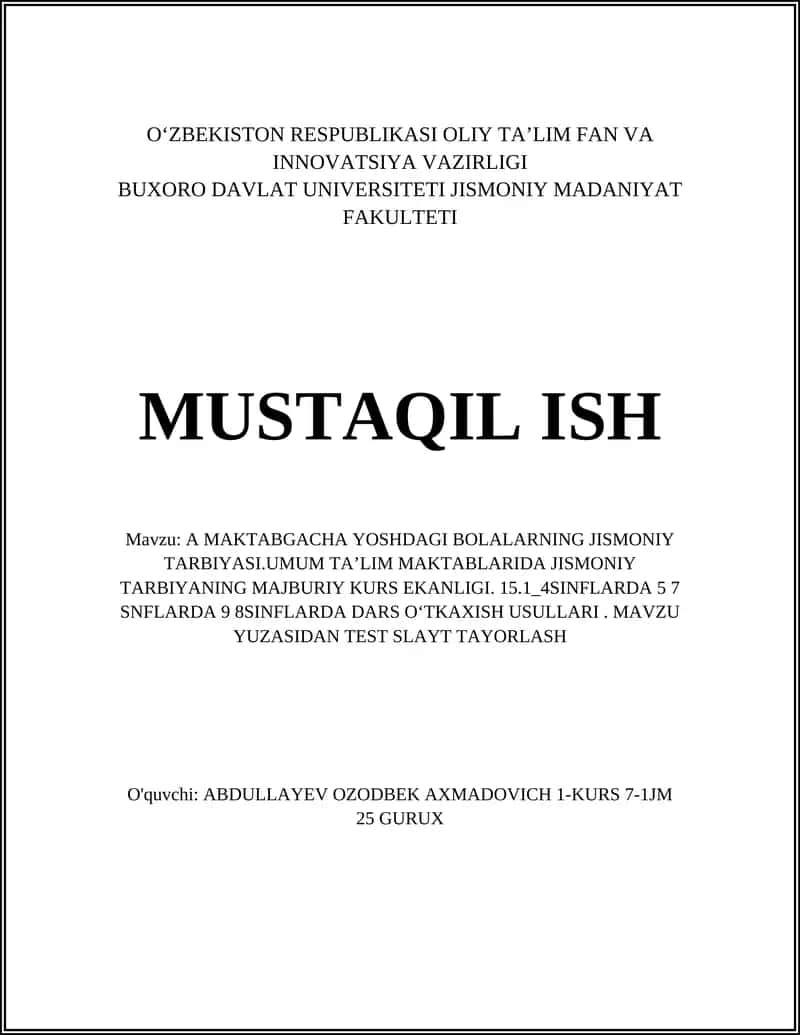 A MAKTABGACHA YOSHDAGI BOLALARNING JISMONIY TARBIYASI