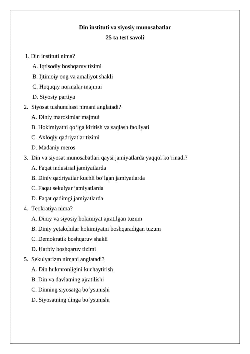 Din instituti va siyosiy munosabatlar