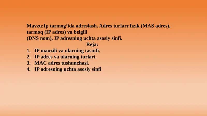 Ip tarmog‘ida adreslash