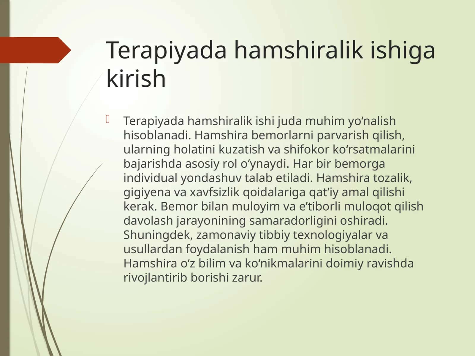 Terapiyada hamshiralik ishi