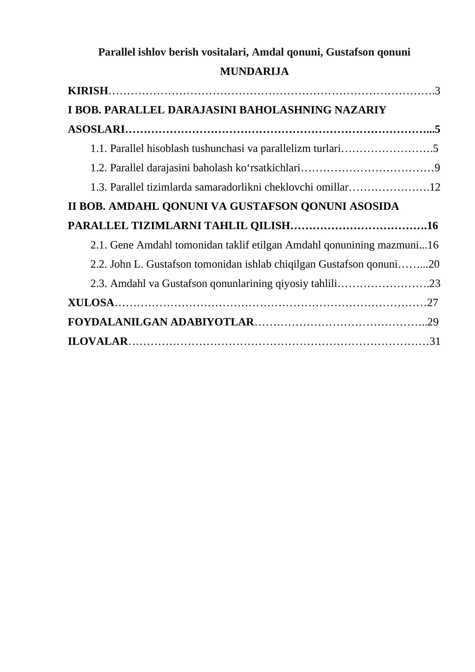 PARALLEL DARAJASINI BAHOLASHNING NAZARIY ASOSLARI