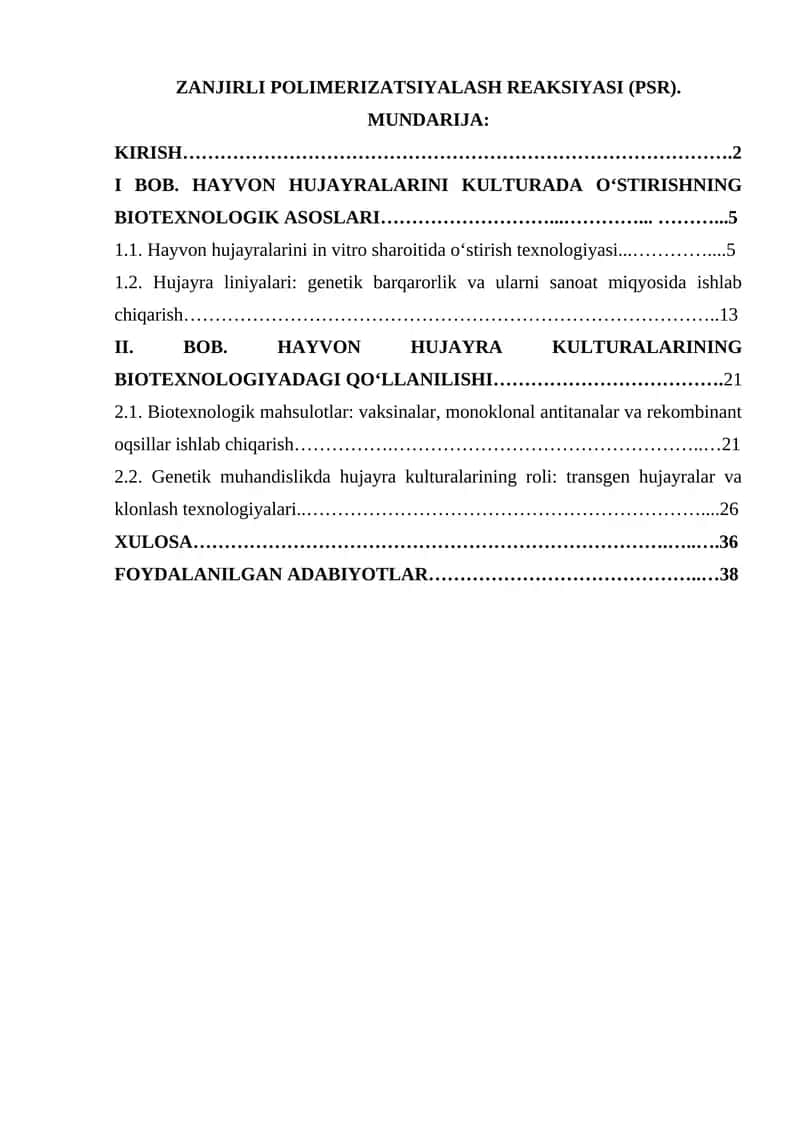 ZANJIRLI POLIMERIZATSIYALASH REAKSIYASI (PSR)