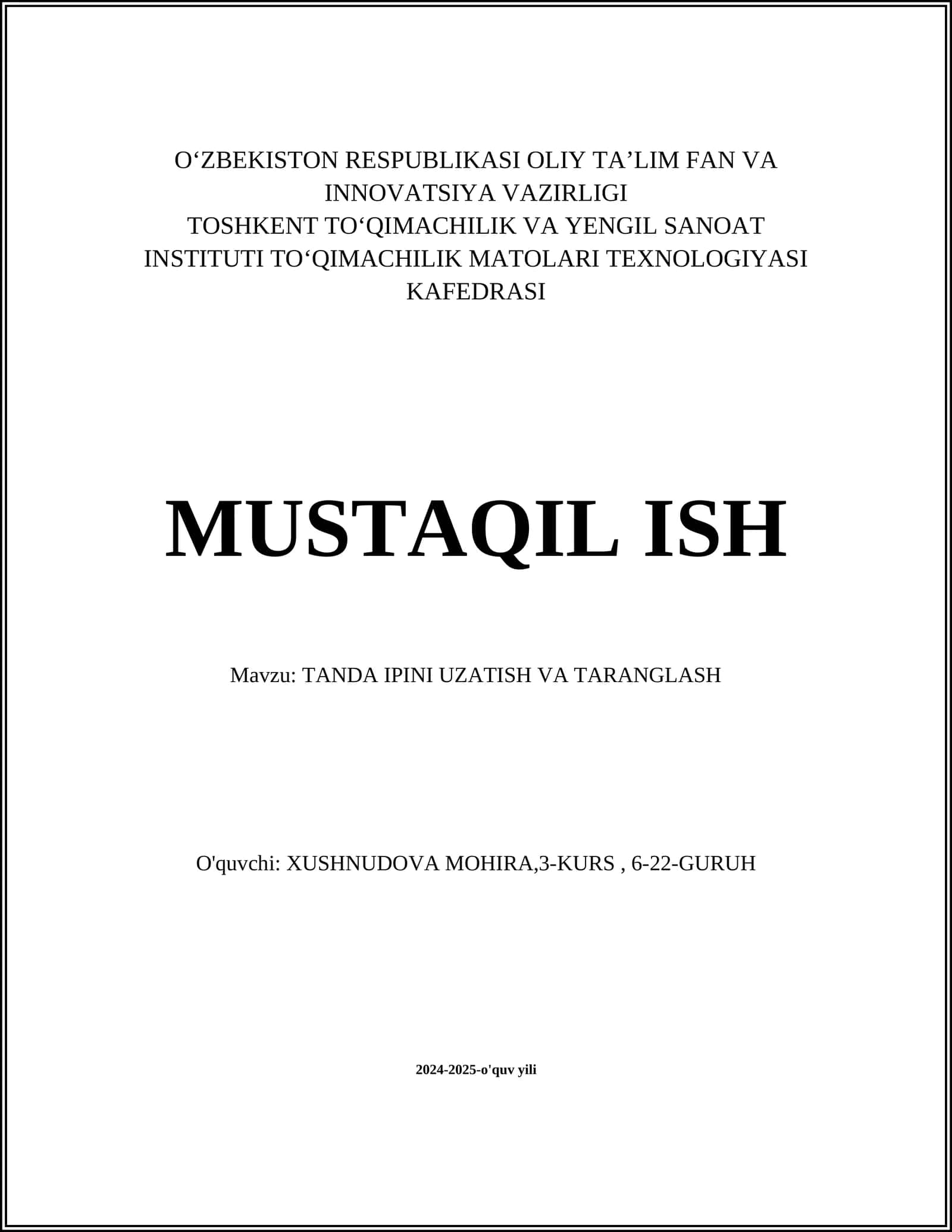 TANDA IPINI UZATISH VA TARANGLASH