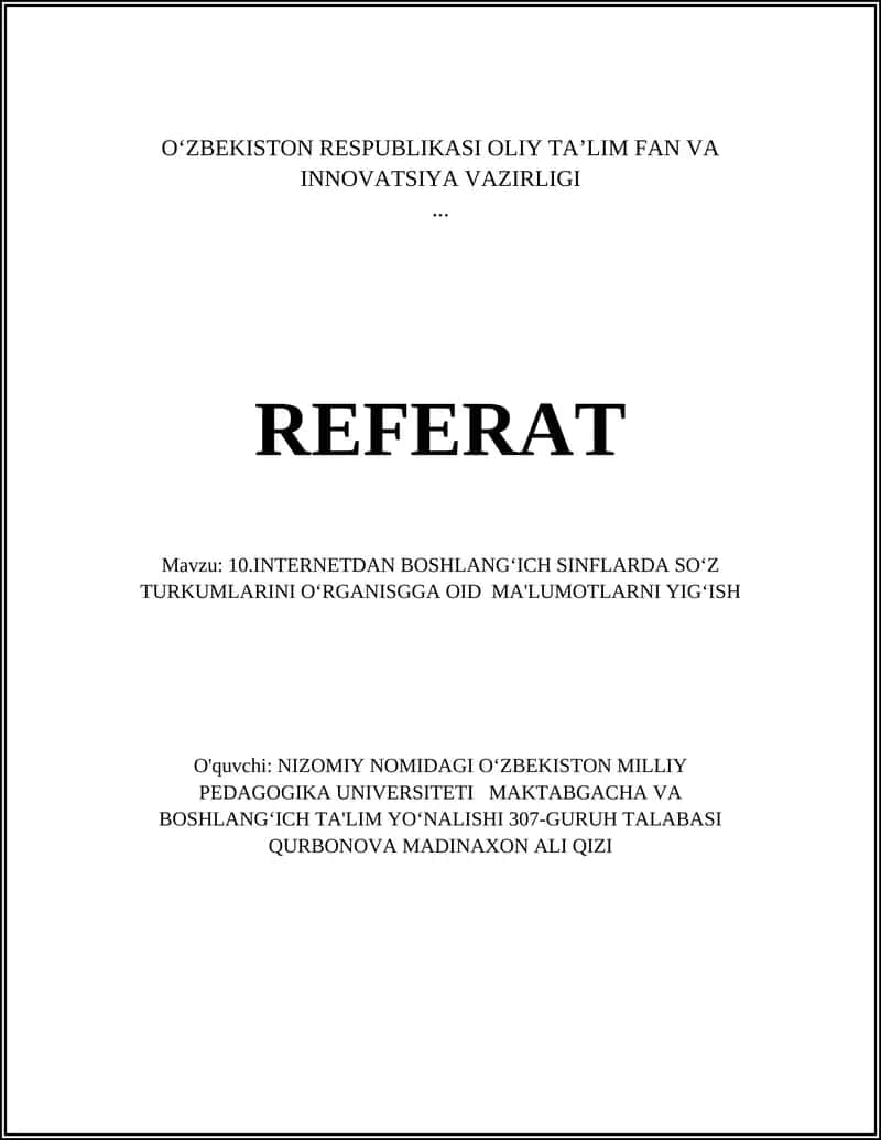 Internetdan boshlangʻich sinflarda soʻz turkumlarini o‘rgatishga mo‘ljallangan onlayn dars rejalari