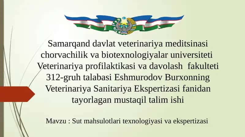 Sut mahsulotlari texnologiyasi va ekspertizasi
